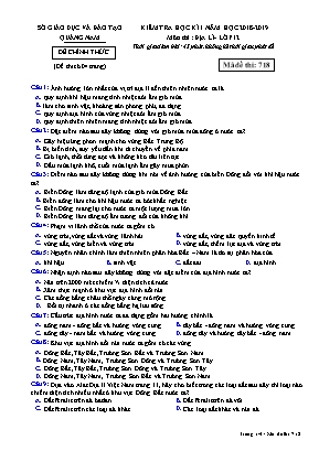 Đề kiểm tra học kì I môn Địa lý Lớp 12 - Mã đề 718 - Năm học 2018-2019 - Sở giáo dục và đào tạo Quảng Nam